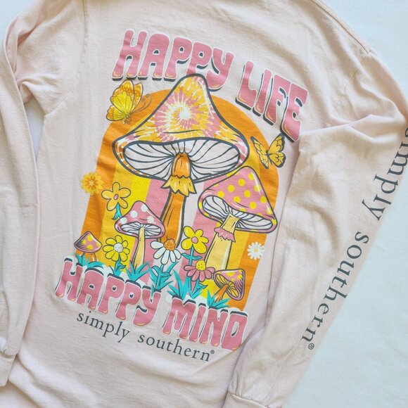 Simply Southern Pink Long Sleeve T-Shirt "Happy Life Happy Mind" Fairy Hippie - Picture 9 of 13